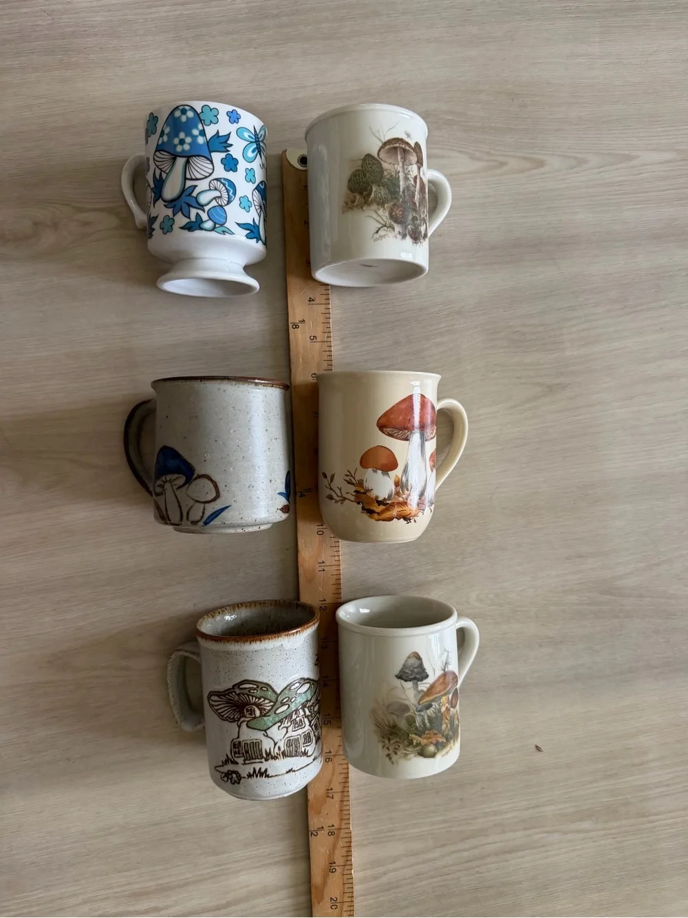 Lot of 6 Vintage Ceramic Mushrooms Doublesided Coffee Tea Mug Cups MCM